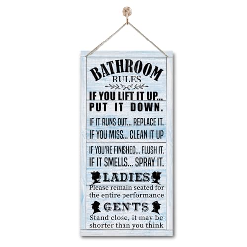 Blue Rustic Western Bathroom Decor Wall Sign - Farmhouse Country Rules