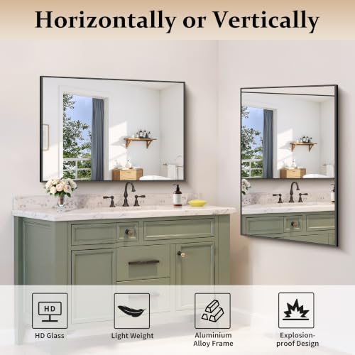 Black Bathroom Mirror 30x42 Rectangle Vanity Mirror for Over Sink - Variation: Black / 42"L x 30"W
