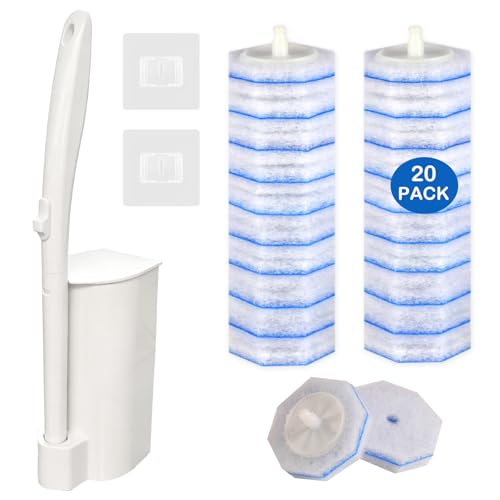 Disposable Toilet Brush Cleaning System with 20 Refills - Includes 1 Brush + 20 Refills