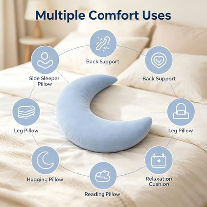 Crescent Moon Body Pillow - Blue, Supportive Full Body Sleep Cushion