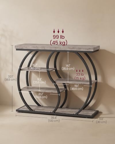 VASAGLE 39.4-Inch Narrow Entryway Console Table - 5-Tier Curved Sofa Table, Heather Greige + Matte Black