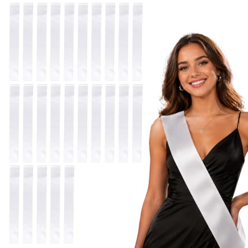 Lightweight Satin Sashes for Events - Blank White Party Decorations 25 Pack