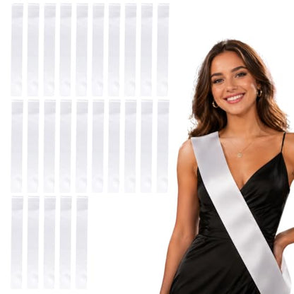 Lightweight Satin Sashes for Events - Blank White Party Decorations 25 Pack