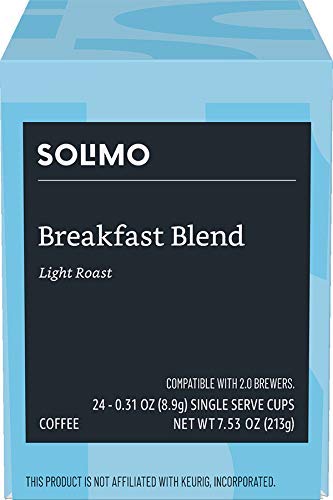 Solimo Light Roast Coffee Pods - Breakfast Blend Compatible with Keurig 2.0 | 24 Count