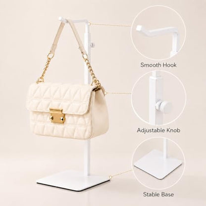 White 2-Pack Adjustable Display Stands for Purses & Banners - Versatile Retail & Home Use