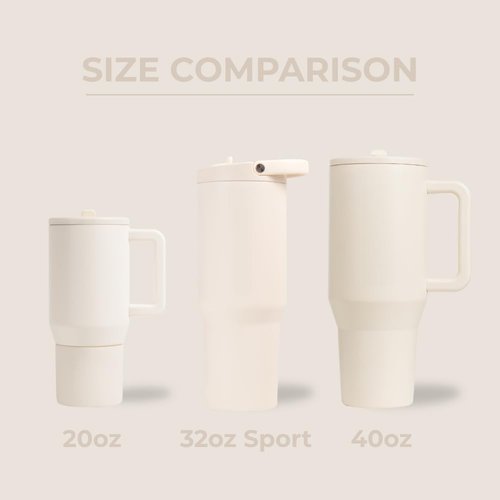HydroJug Sport - Stainless Steel Tumbler with Straw, Vacuum Insulated, 32oz Leakproof Water Bottle, Ergonomic Design, Reusable, Dishwasher Safe, Rubber Base, Durable for Gym or Outdoors, Cream