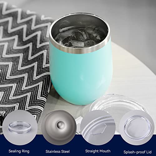 12oz Stainless Steel Wine Tumblers Set with Lids - Light Blue, Personalized Insulated Travel Cups, Bulk Pack of 12