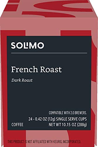 Solimo Dark Roast Coffee Pods - French Roast for Keurig 2.0 Brewers | 24 Count