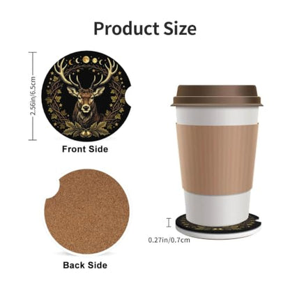 RIWOBI Deer Moon Car Coasters for Cup Holders - Blue Absorbent Ceramic Set