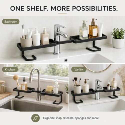 Freestanding Over Sink Storage Rack No-Drill Bathroom Organizer Black 1