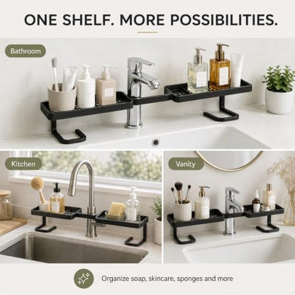 Freestanding Over Sink Storage Rack No-Drill Bathroom Organizer Black 1