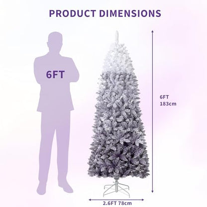 6 ft Prelit Artificial Christmas Tree with RGB & Warm White Lights - Snow Flocked Purple Gradient, Foldable Base