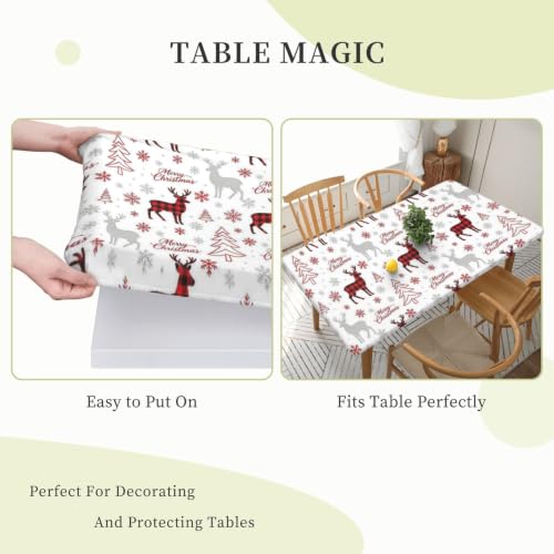 Christmas Deer Rectangle Fitted Tablecloth 30x60 Inches - Xmas Elastic Table Cover - Winter Reindeer Variation
