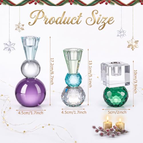 3 Pcs Glass Candle Holders Set Christmas Decor Modern Taper Stand