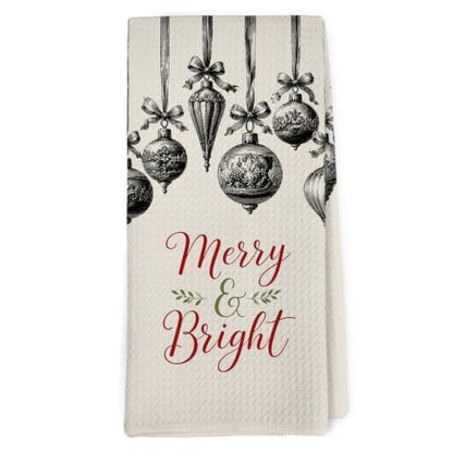 Merry Rustic Christmas Kitchen Towels 16x24 Inches - Dishcloth Set