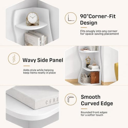 5‑Tier S‑Shaped Corner Shelf White Freestanding Curved Display Rack