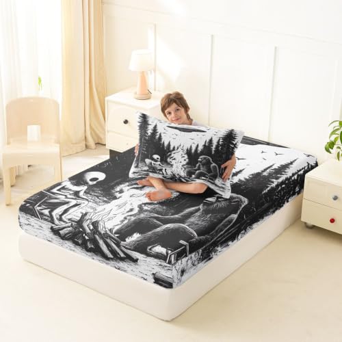 Kids Twin Size Fitted Sheet Set with Pillowcase - Space UFO Design, Deep Pockets, No Flat Sheet, Variations TWIN Bigfoot 04