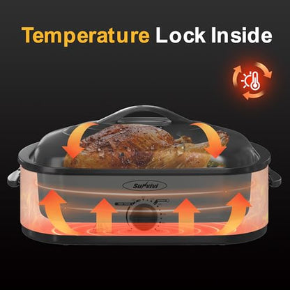14 Quart Electric Roaster Oven with Self-Basting Lid - Stainless Steel, White