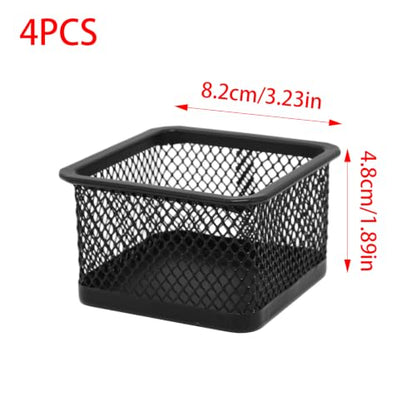 Square Metal Mesh Paper Clip Holder Set - Black Desk Organizer, 4 Pack