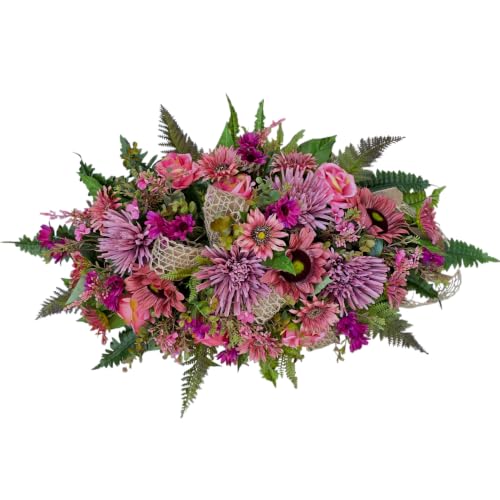 Fall Door Swag for Front Door Wreath Autumn Porch Decor Mauve Sunflower Chrysanthemum Rose Mix