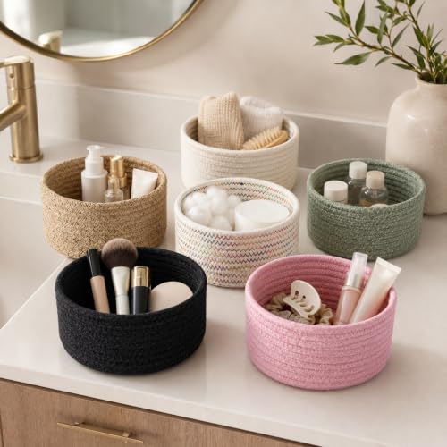 Small Woven Cotton Rope Basket for Organization - Black
