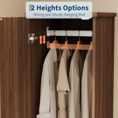 Idealhouse 72" Fluted Wood Armoire Wardrobe Closet, Narrow - Retro Brown