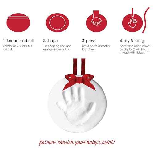 Pearhead Clay Handprint and Footprint Ornament, Baby's First Christmas, Newborn Keepsake Kit, Holiday Stocking Stuffer, Personalized Babyprint with Hanging Ribbon