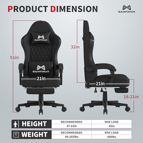Tall Gaming Chair with Footrest - Ergonomic Computer Chair for Adults - Black