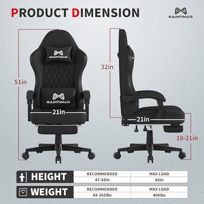 Tall Gaming Chair with Footrest - Ergonomic Computer Chair for Adults - Black