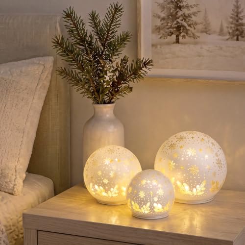 Christmas Snow Globe Table Lights Set - Battery Operated Holiday Decor