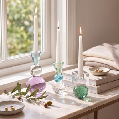 3 Pcs Glass Candle Holders Set Christmas Decor Modern Taper Stand