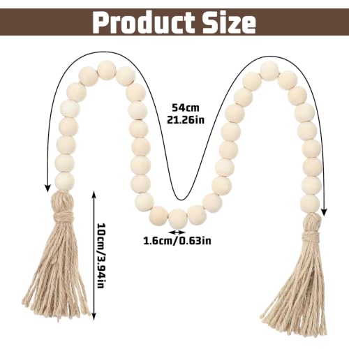 Wood Bead Garland Set with Tassels - Rustic Farmhouse Decor, 29 Inches, 3 Pieces