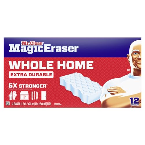 Mr. Clean Magic Eraser Sponge, All Purpose Cleaner, Cleaning Scrubber, Wall, Sneaker, Kitchen, Bathroom, Shower Cleaning Supplies, Melamine Sponge, Cleaning Pads, Whole Home Extra Durable, 12ct