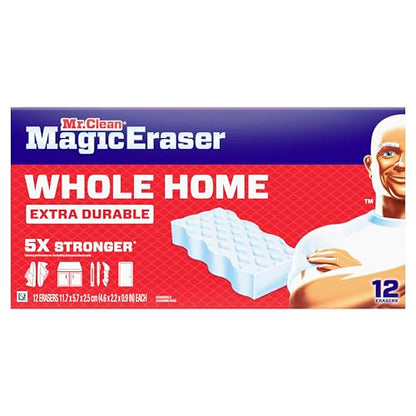 Mr. Clean Magic Eraser Sponge, All Purpose Cleaner, Cleaning Scrubber, Wall, Sneaker, Kitchen, Bathroom, Shower Cleaning Supplies, Melamine Sponge, Cleaning Pads, Whole Home Extra Durable, 12ct