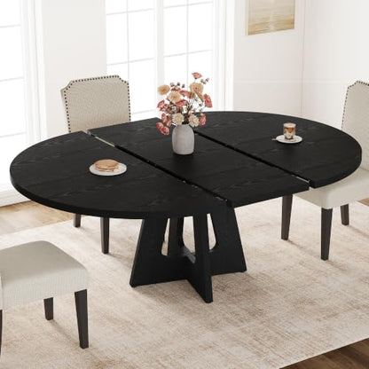 Extendable Round Dining Table 47.24-63 Inches Black - Seats 4-8