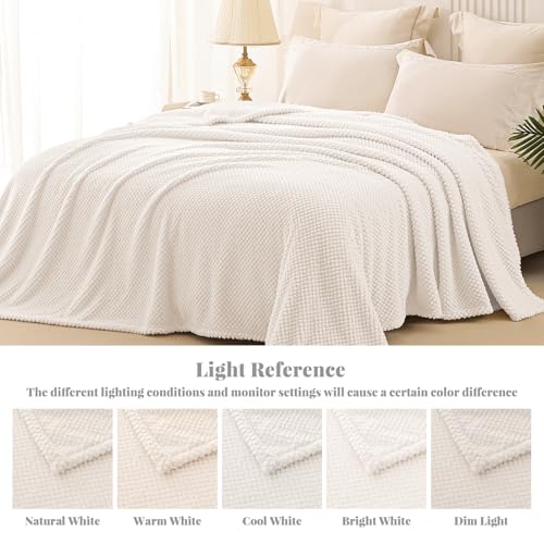 Ivory Fuzzy Fleece Throw Blanket 50x70 Inches - Extra Large Cozy Couch Blanket