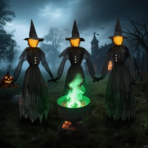 Halloween Outdoor Decorations Glowing Witches Set of 3 - Black Variation