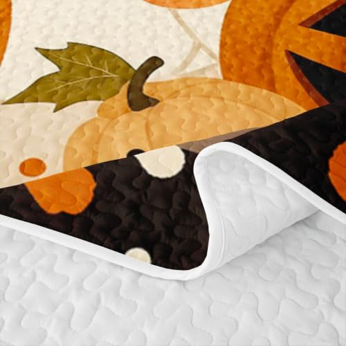 Feelyou Gothic Pumpkin Quilt Set - Orange King Size Halloween Bedding