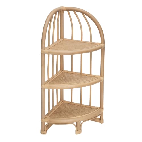 Natural Rattan Corner Shelf Unit - Handwoven 3-Tier Storage Rack for Home & Bathroom
