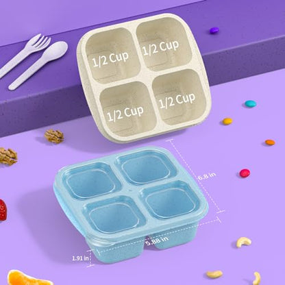 CSQLJ Snack Containers(4 Pack), 4-Compartment Meal Prep Containers Reusable, Snack box Container for Kids and Adults, Food Storage Containers for School, Work, Travel (Green/Blue/Pk/Beige)