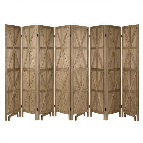 8-Panel Wooden Room Divider - 67" Tall Folding Privacy Screen in Dark Brown (Variation: Dark Brown 8 Panel)