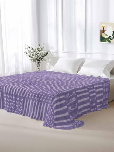 Purple King Flat Sheet Microfiber Bedding - Modern Geometric Checkered Lines