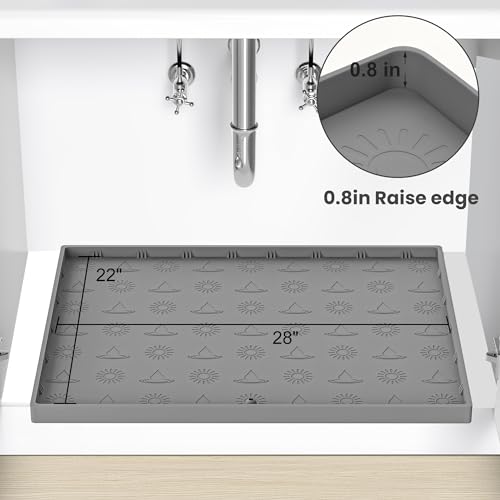 Doasuwish Under Sink Mat 28"x22",Waterproof Silicone Kitchen Sink Mat with Drain Spout,Multiple Uses Shelf Liner Drip Tray, Under Sink Organizer Protector for Kitchen and Bathroom Cabinet