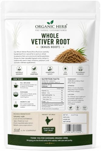 Organic Vetiver Root for Potpourri & Natural Fragrance - 4 oz