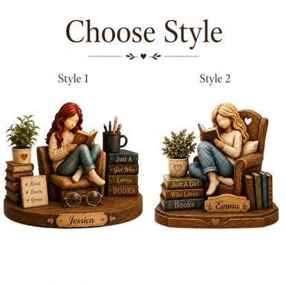 Personalized Book Lover Wooden Sign - Girl Who Loves Books Decor, Custom Gift for Readers