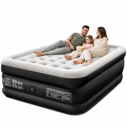 Queen Air Mattress with Built-In Pump and Black Cover - 40 Air Coils, Raised 18"