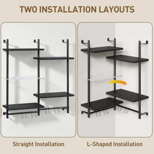 LED Floating Wall Shelves for Gaming and Display - Corner & Wall Mountable Black Shelves 29.5"