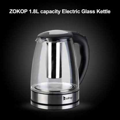 Electric Glass Kettle 1.8L 1200W Fast Boiling with LED Lights, Auto Shut-Off