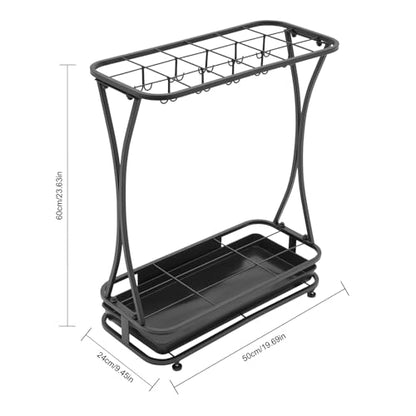 Metal Umbrella Holder Stand with 18 Slots and 10 Hooks for Entryway Organization