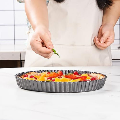 Meichu 11 inch Tart Pans with Removable Bottom Non stick Fluted Quiche Pans Cake Pans for Baking Pizza Fruit Mousse Christmas Dessert Round 1 Pcs